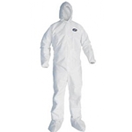 KleenGuard A20 Coveralls, White, Zipper Front, Elastic Back, Wrists, Ankles, Hood & Boots