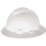 MSA 475369 V-Gard Full Brim Hard Hat, Fas-Trac, White