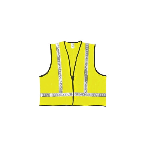 MCR (VA220R) Class 2 Polyester Safety Vest, Lime w/1-3/8" White Striping