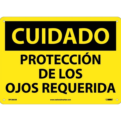 Caution Eye Protection Required Sign - Spanish (SPC485AB)