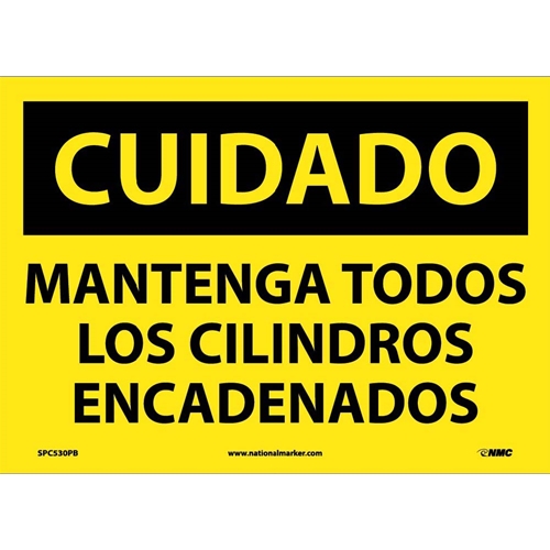 Caution Keep All Cylinders Chained Sign - Spanish (SPC530PB)