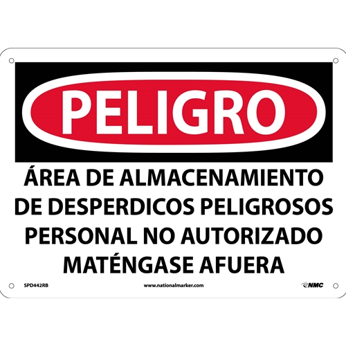 Danger Hazardous Waste Storage Area Sign - Spanish (SPD442RB)