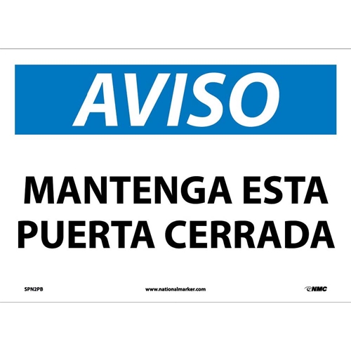 Notice Keep This Door Closed Sign - Spanish (SPN2PB)
