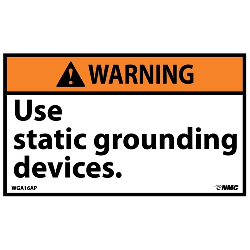 Warning Use Static Grounding Devices Label (WGA16AP)