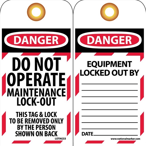 Danger Do Not Operate Maintenance Lock-Out Tag (LOTAG33)