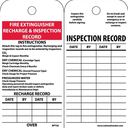 Fire Extinguisher Recharge & Inspection Record Tag (RPT26)