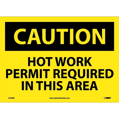 Caution Hot Work Permit Required In This Area Sign (C526PB)