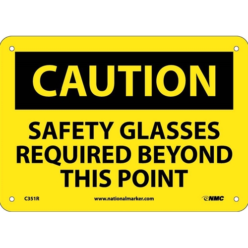Caution Safety Glasses Required Beyond This Point Sign (C351R)