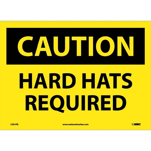 Caution Hard Hats Required Sign (C391PB)