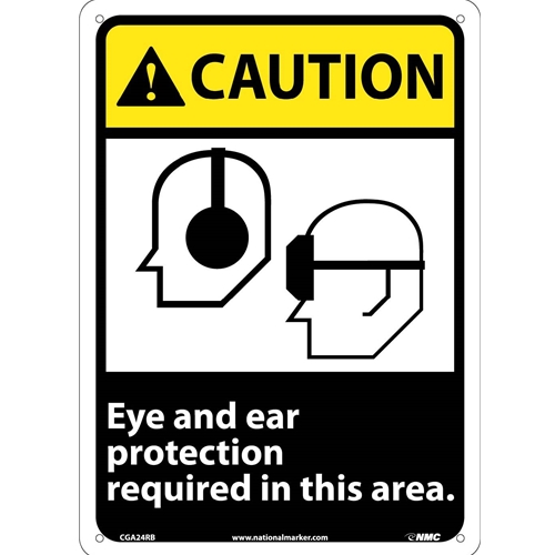 Caution Eye And Ear Protection Required Sign (CGA24RB)