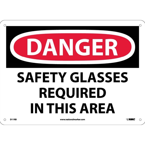 Danger Safety Glasses Required In This Area Sign (D11RB)
