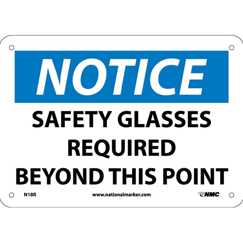 Notice Safety Glasses Required Beyond This Point Sign (N18R)