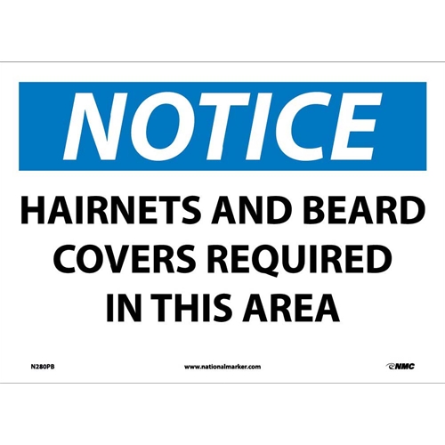 Notice Hairnets And Beard Covers Required Sign (N280PB)