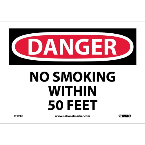 Danger No Smoking Within 50 Feet Sign (D124P)