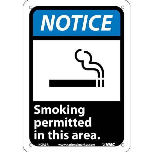 Notice Smoking Permitted In This Area Sign (NGA3R)