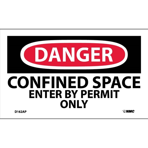 Danger Confined Space Enter By Permit Only Label (D162AP)