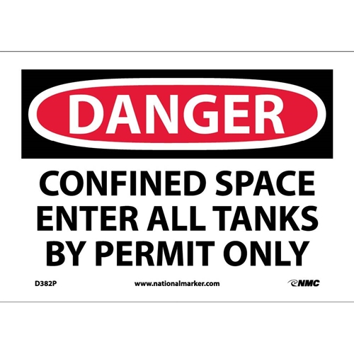 Danger Confined Space Enter All Tanks By Permit Only Sign (D382P)