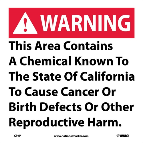 Warning This Area Contains A Chemical California  Proposition 72 (CP4P)