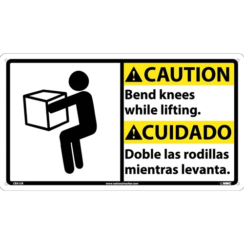 Caution Bend Knees While Lifting Sign - Bilingual (CBA12R)