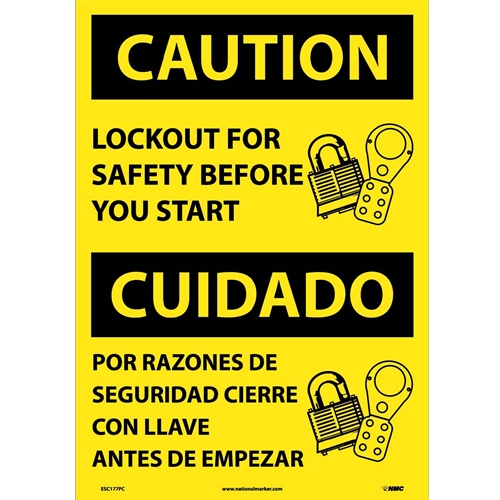 Caution Lockout Before Start Sign - Bilingual (ESC177PC)