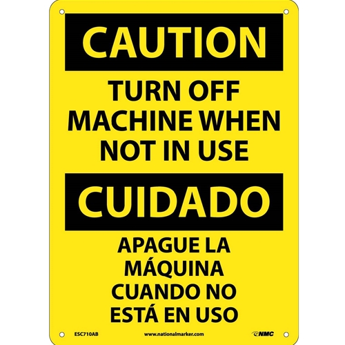 Caution Turn Off Machine Sign - Bilingual (ESC710AB)