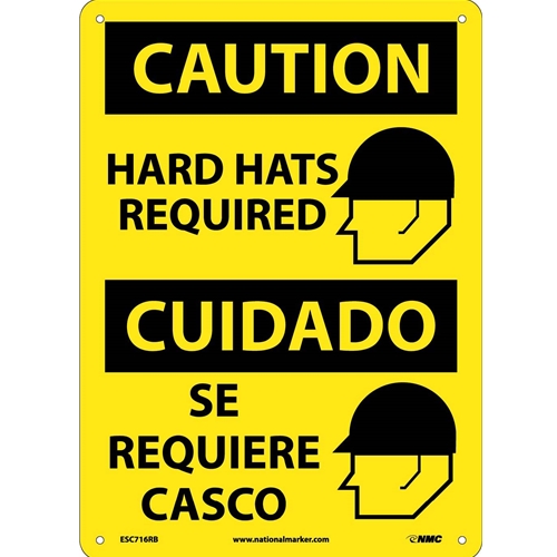 Caution Hard Hats Required Sign - Bilingual (ESC716RB)