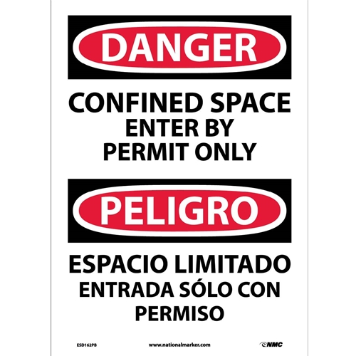Danger Confined Space Permit Only Sign - Bilingual (ESD162PB)