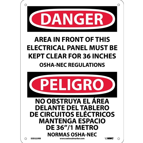Danger Electrical Panel Must Be Kept Clear Sign - Bilingual (ESD225RB)