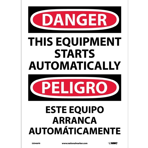 Danger Automatic Equipment Start Sign - Bilingual (ESD466PB)