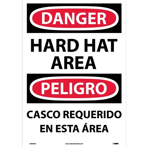 Danger Hard Hat Area Sign - Bilingual (ESD46PC)