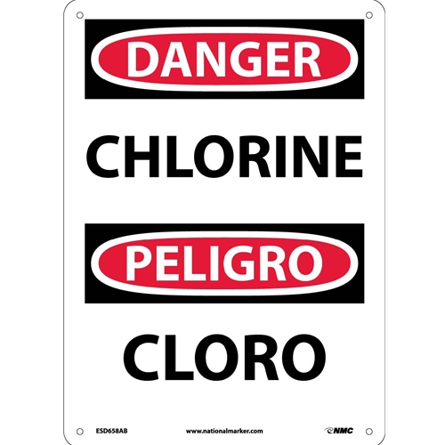 Danger Chlorine Sign - Bilingual (ESD658AB)