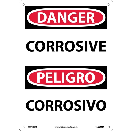 Danger Corrosive Sign - Bilingual (ESD659RB)
