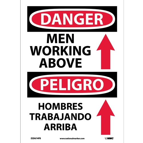 Danger Men Working Above Sign - Bilingual (ESD674PB)