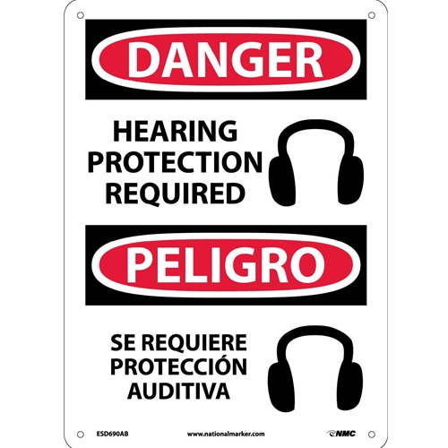 Danger Hearing Protection Required Sign - Bilingual (ESD690AB)