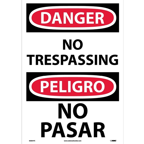 Danger No Trespassing Sign - Bilingual (ESD81PC)