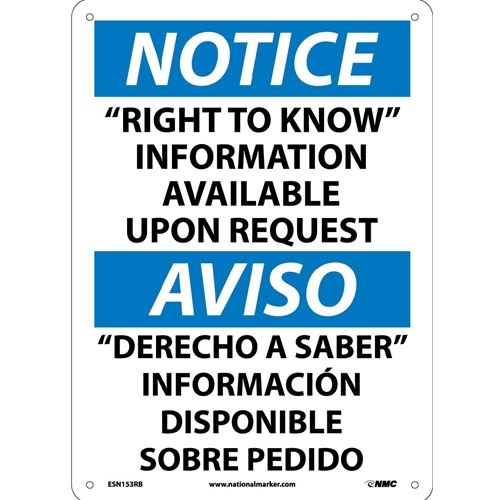 Notice Right To Know Sign - Bilingual (ESN153RB)