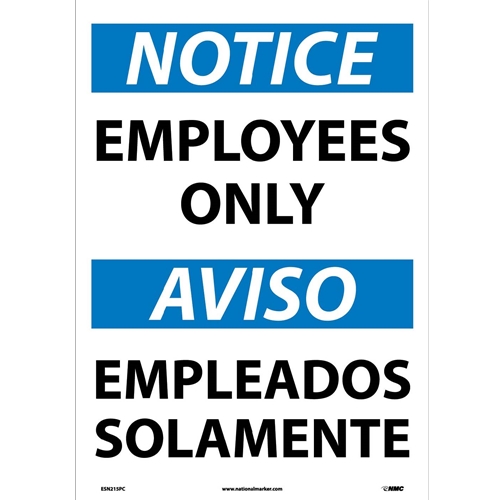 Notice Employees Only Sign - Bilingual (ESN215PC)