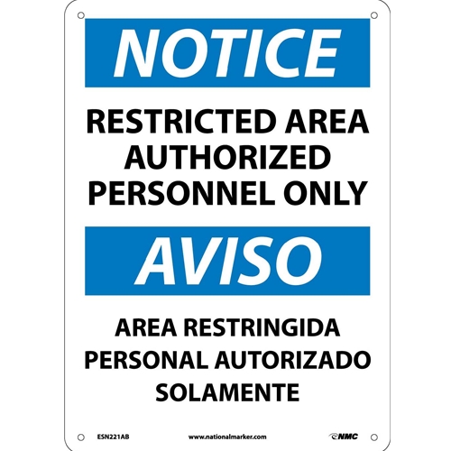 Notice Restricted Area Sign - Bilingual (ESN221AB)
