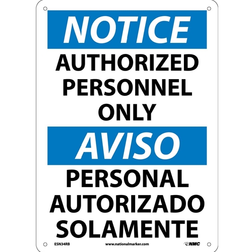 Notice Authorized Personnel Only Sign - Bilingual (ESN34RB)