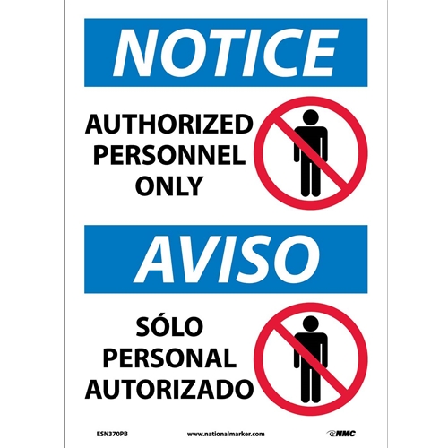 Notice Authorized Personnel Only Sign - Bilingual (ESN370PB)