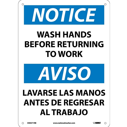 Notice Wash Hands Sign - Bilingual (ESN371RB)