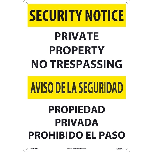 Security Notice No Trespassing Sign - Bilingual (ESSN26AC)