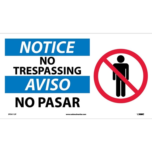 Notice No Trespassing Sign - Bilingual (SPSA112P)