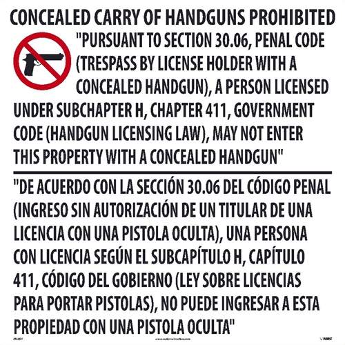 Texas Concealed Handgun Law Sign  (M460V)