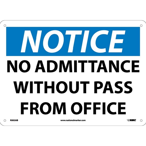 Notice No Admittance Without Pass From Office Sign (N302AB)