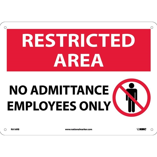 Restricted Area No Admittance Employees Only Sign (RA16RB)