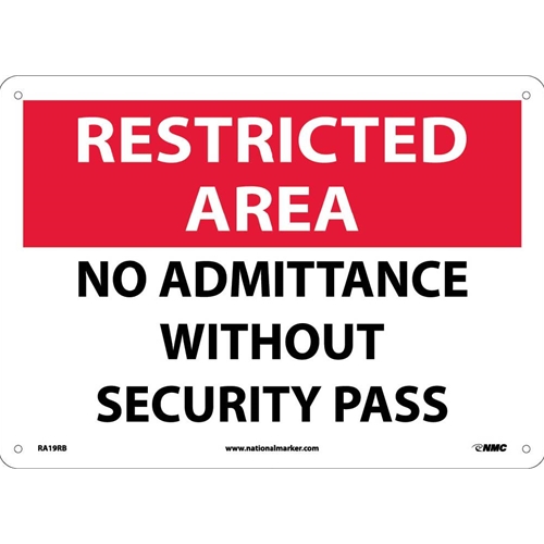 Restricted Area No Admittance Without Security Pass Sign (RA19RB)