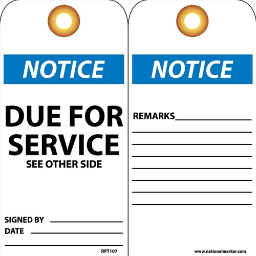Notice Due For Service See Other Side Tag (RPT107G)