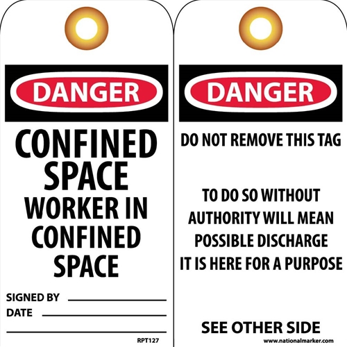 Danger Confined Space Worker In Confined Space Tag (RPT127G)