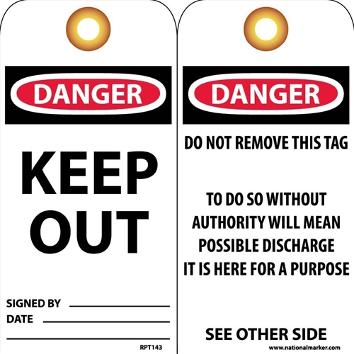 Danger Keep Out Tag (RPT143G)